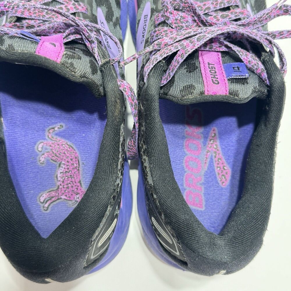 Brooks Ghost 14 Womens 8.5 B Electric Cheetah Leopard Running Shoes Purple - Picture 5 of 8